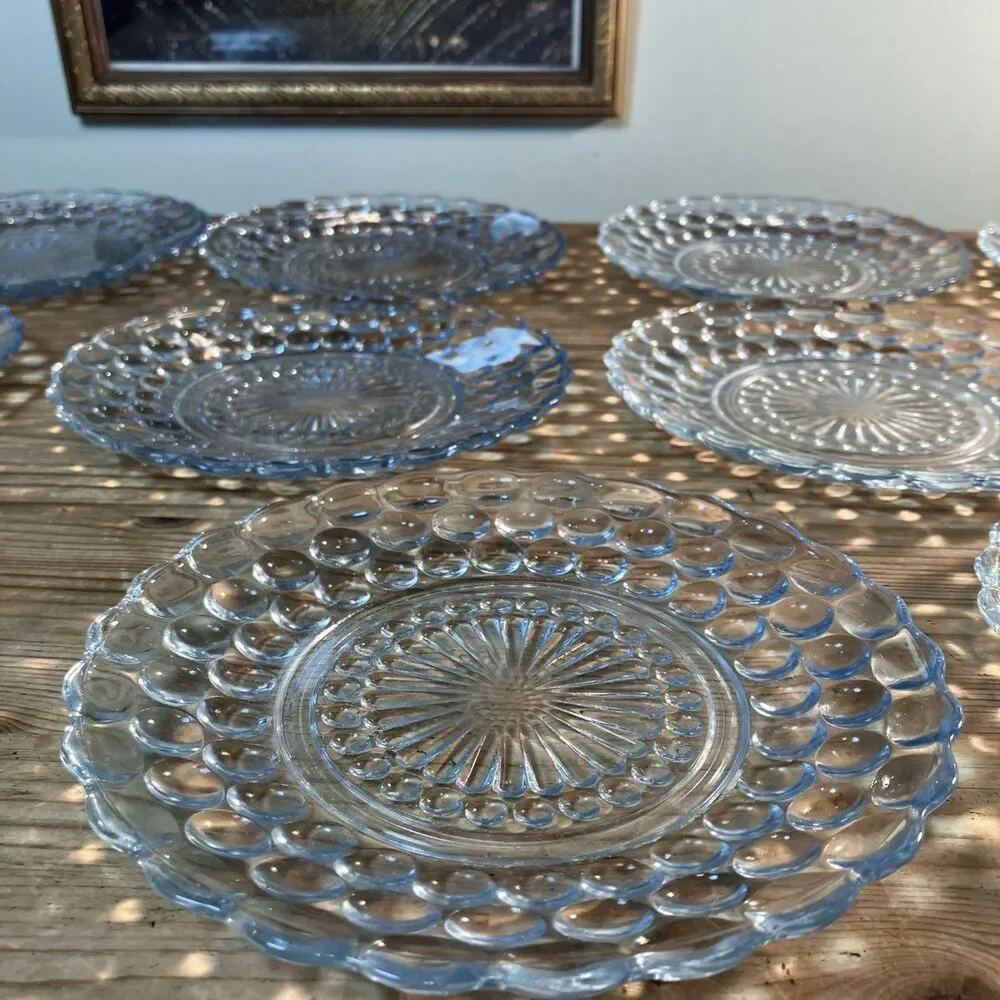 VTG SET OF 10 ANCHOR HOCKING “Blue Sapphire” Bubble Bread & Butter Plates 6.75”